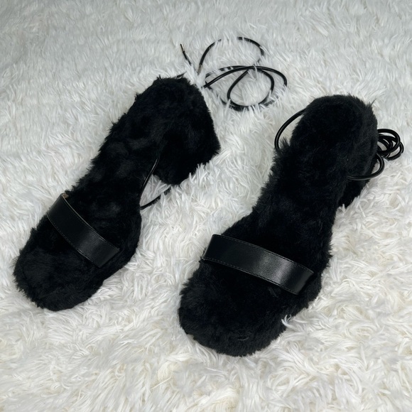 Ego | Itzayana | Black Faux Fur Heeled Sandals - Picture 4 of 11